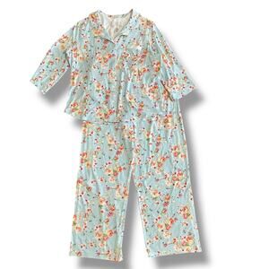 Karen Neuburger Women’s Pajama Set L Blue Floral 2 Piece Sleepwear